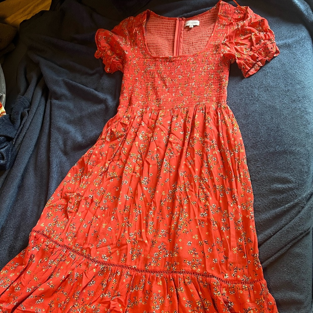 Knee Length Pink and Orange Floral Dress